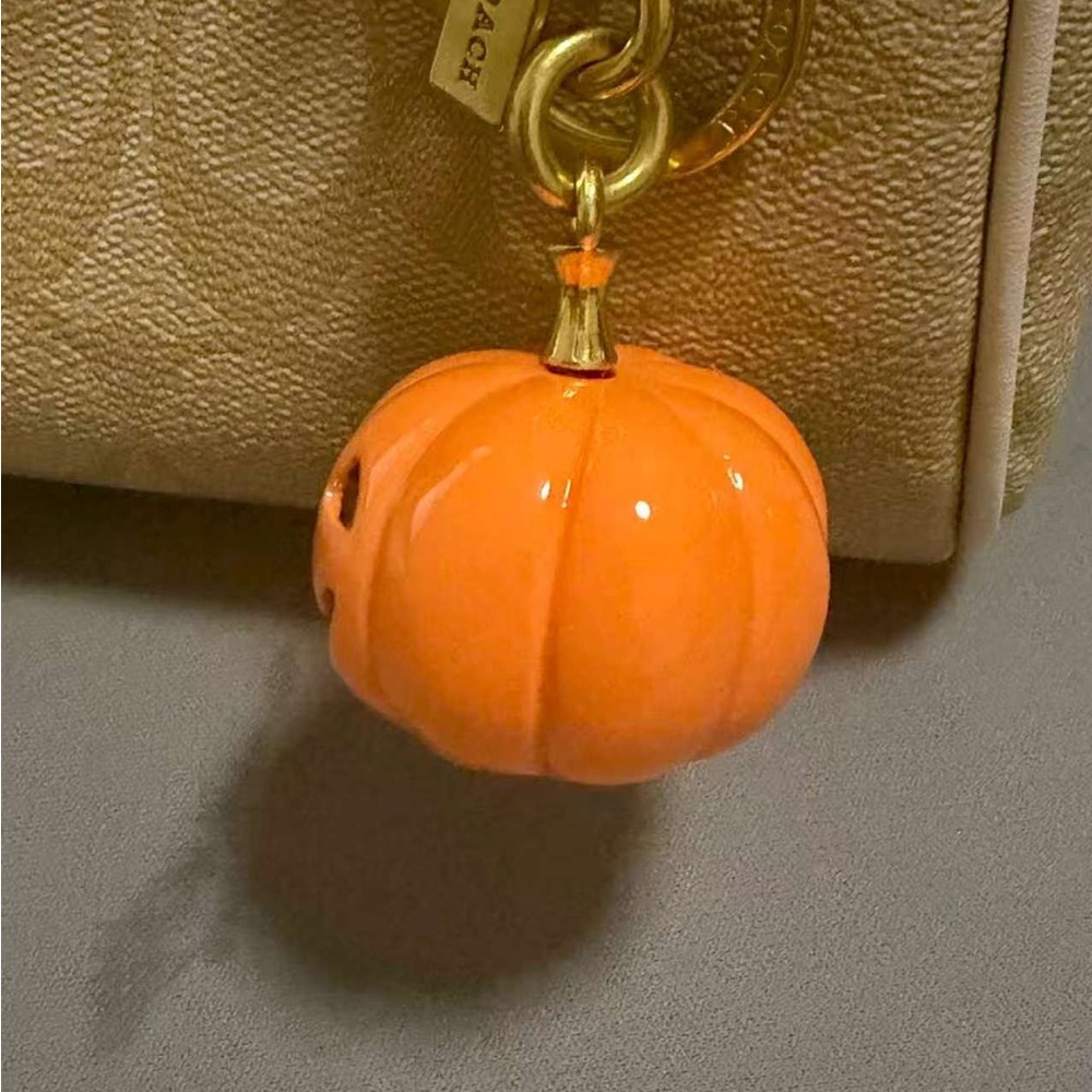 Coach Gold Shoulder Bag with Orange Pumpkin Charm - Picture 3 of 9